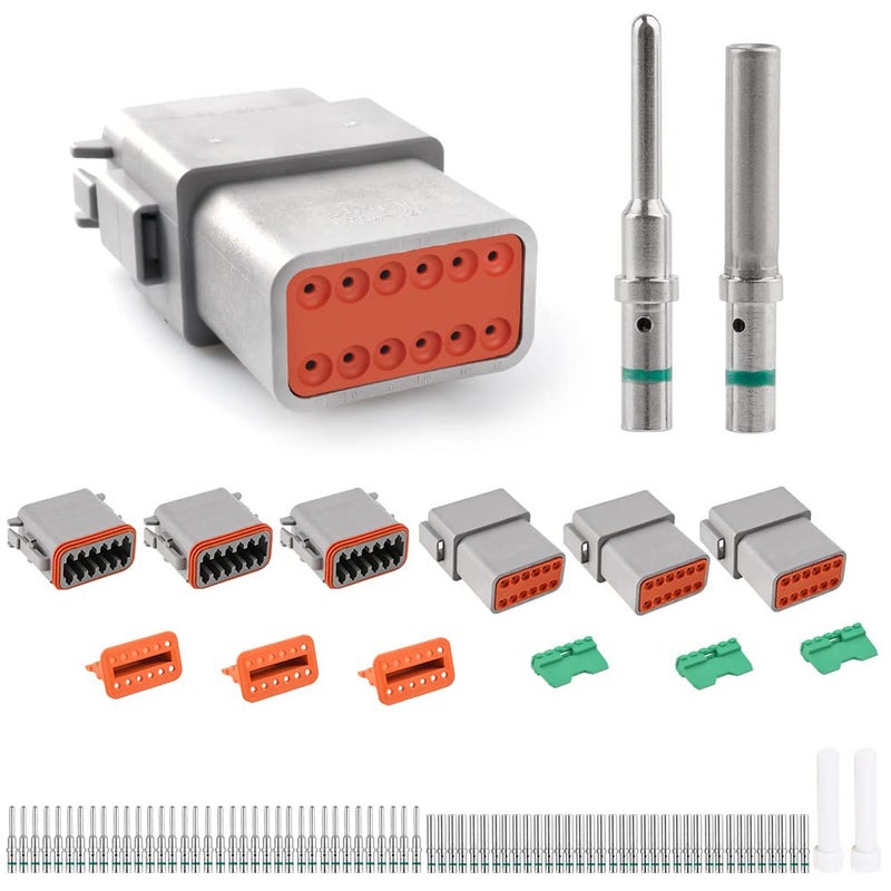 JRready ST6117 DT 12 Pin Connectors Gray Waterproof Electrical Wire Connector Plug Receptacle with Solid Contact and Seal Plug, 3 Sets - Image 1